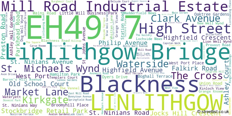 A word cloud for the EH49 7 postcode
